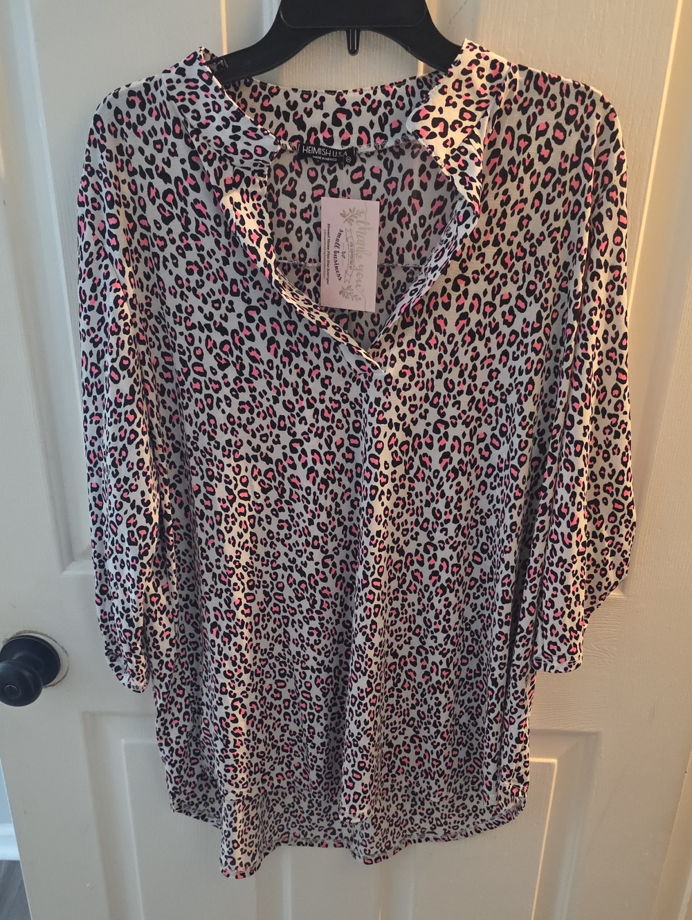 Hemish USA Cream Leopard-Print Tunic with Pink Accents